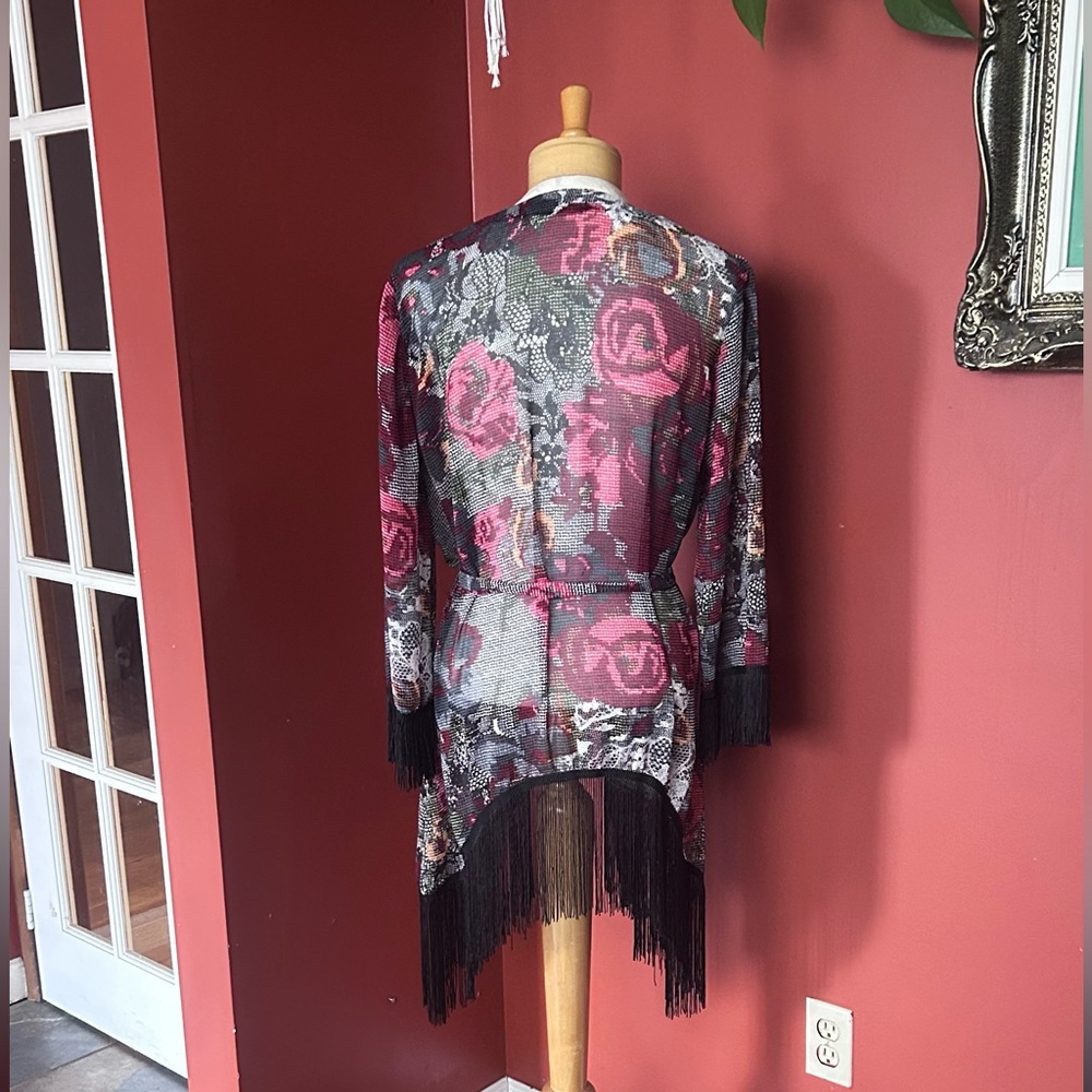 Fringed Floral Kimono Cardigan - Picture 5 of 7